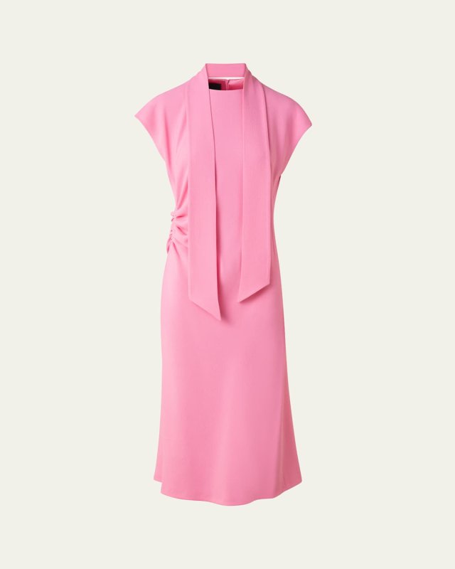 Crepe Mock-Neck Midi Dress